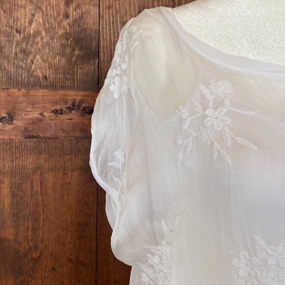 Coquette Girl, Moda Seta Italy, Silk Embroidered White Women's Blouse Sz M - Picture 4 of 12